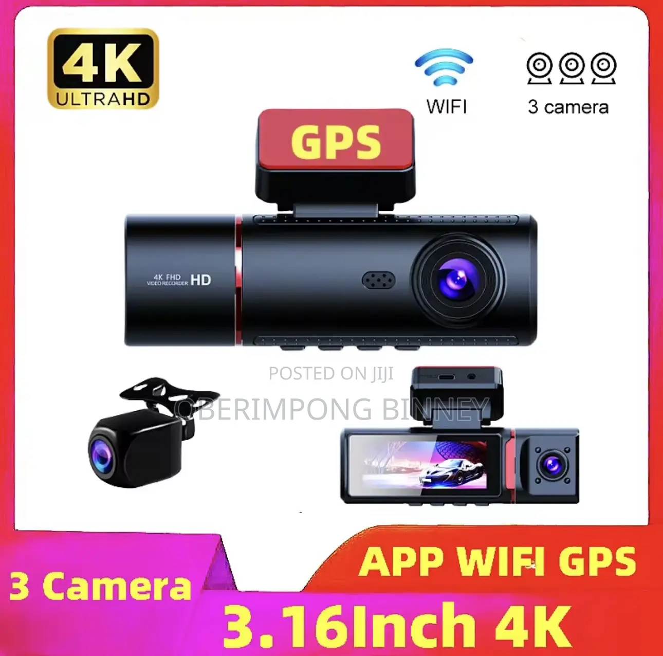  Dash Cam 3 in 1 Dashcam With GPS Resolution Front,Back and Inside