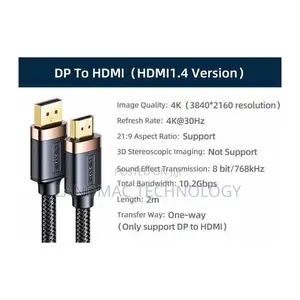 Dp - Hdmi Cable U74 2.0m Hd - High-Speed Video Cable- Black