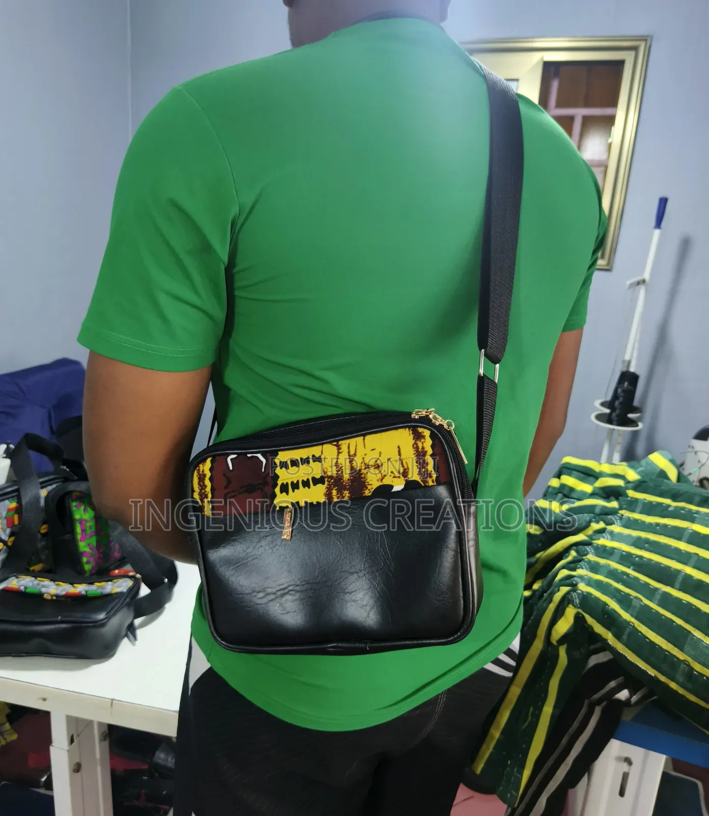 Leather/African Print Side Bags