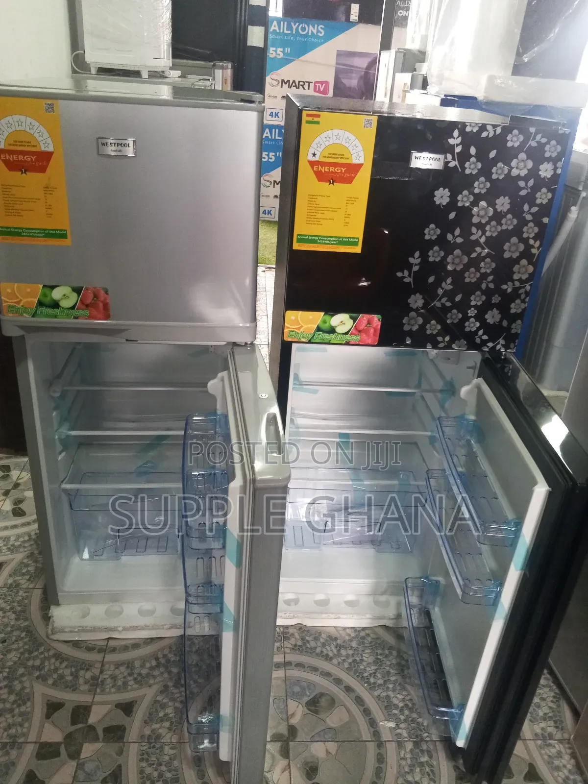 Westpool Gray and Black Double Door Fridge 108l