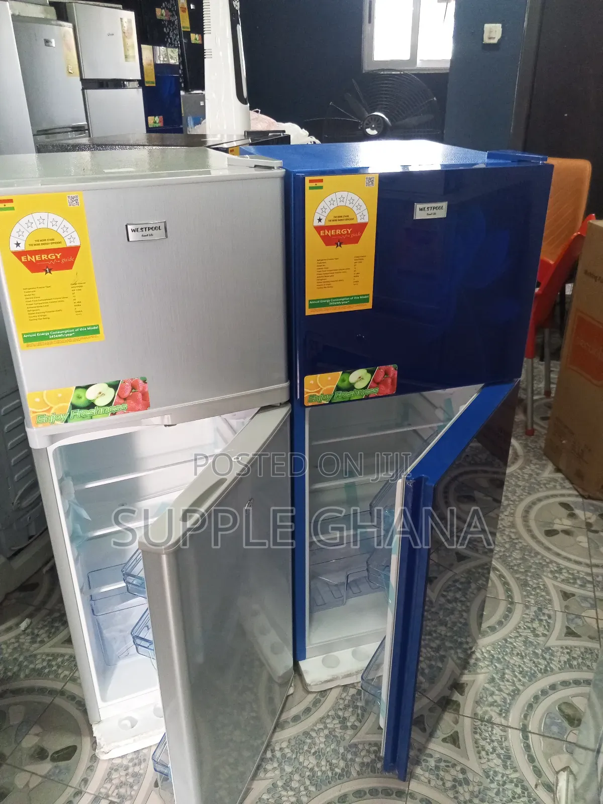 Blue and Silver Westpool Double Door Fridge 108l
