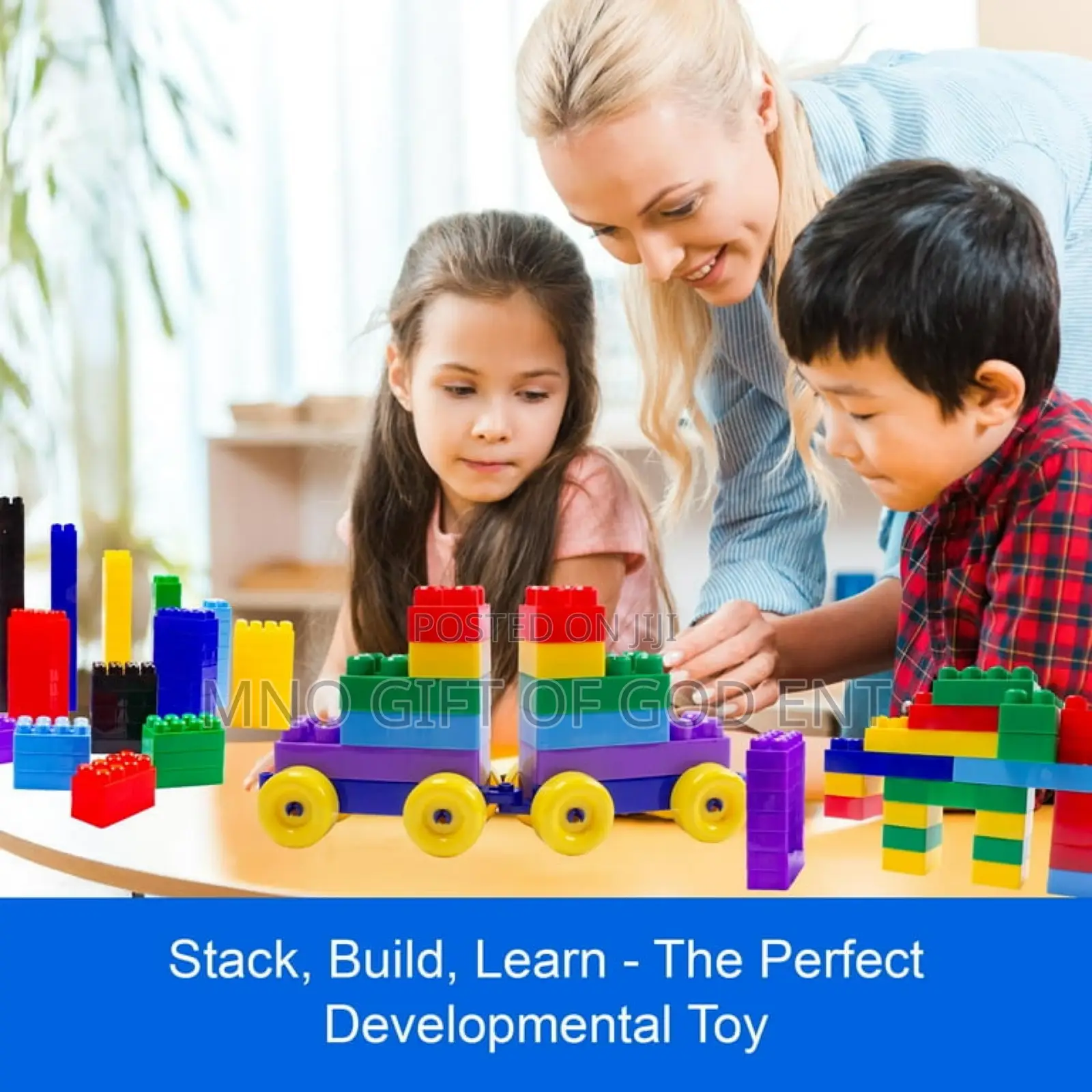 Dimple Soft Plastic Multi Colored Building Block Set Wheeled Train