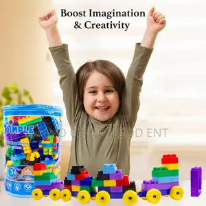Dimple Soft Plastic Multi Colored Building Block Set Wheeled Train