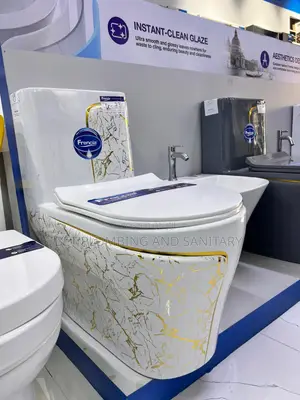 Gold and White Water Closet(Wc) Combine Hanging Hand_wash_basin