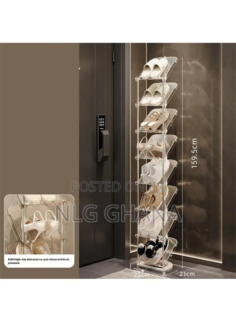 8 Tier Pp + Stainless Steel Pipe Narrow Shoe Rack. Tvx28447