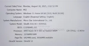 Laptop MSI Stealth 16 AI Studio 32GB AMD Ryzen 9 SSD 1T