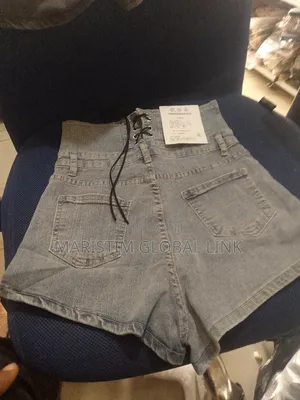 Genfradoom Ladies Stock High Waist Jeans With Rope and Button