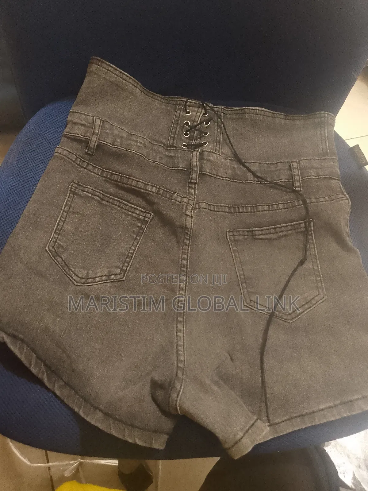 Genfradoom Ladies Stock High Waist Jeans With Rope and Button