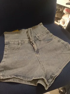 Genfradoom Ladies Stock High Waist Jeans With Rope and Button
