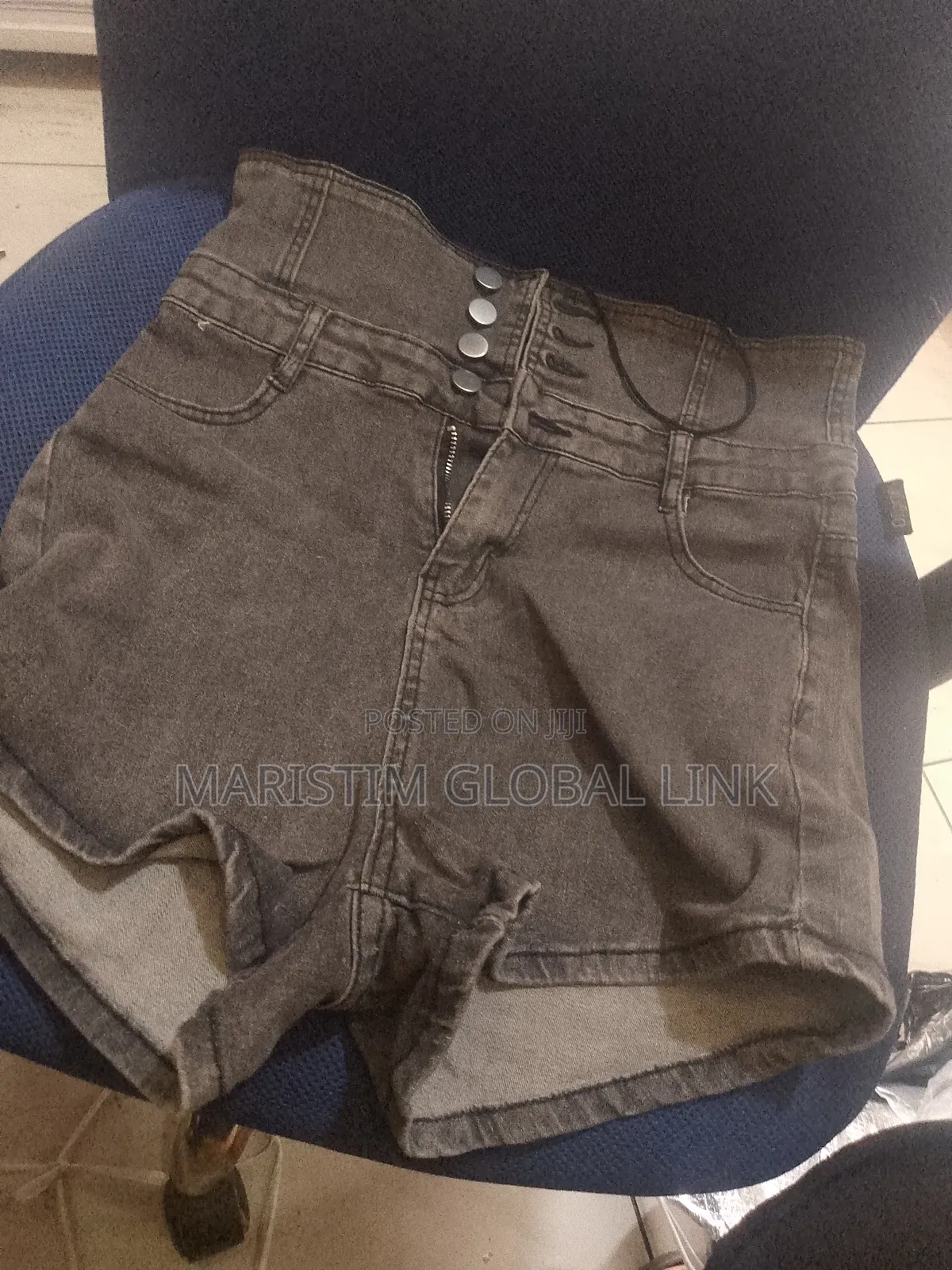 Genfradoom Ladies Stock High Waist Jeans With Rope and Button