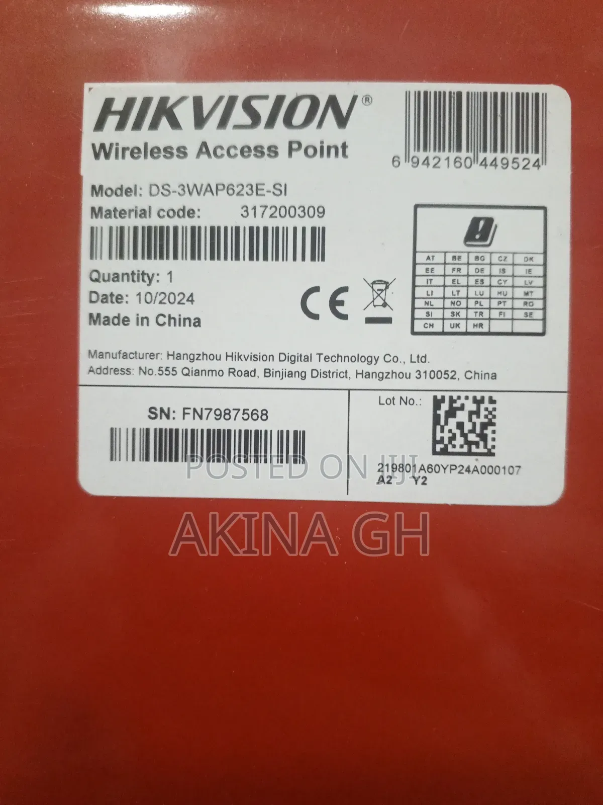Hikvision Wi-Fi 6 3000mbps Outdoor Access Point Ds-3wap623e-Si