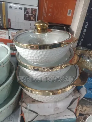 3 Sets Ceramic Gold Design Bowls With Covers