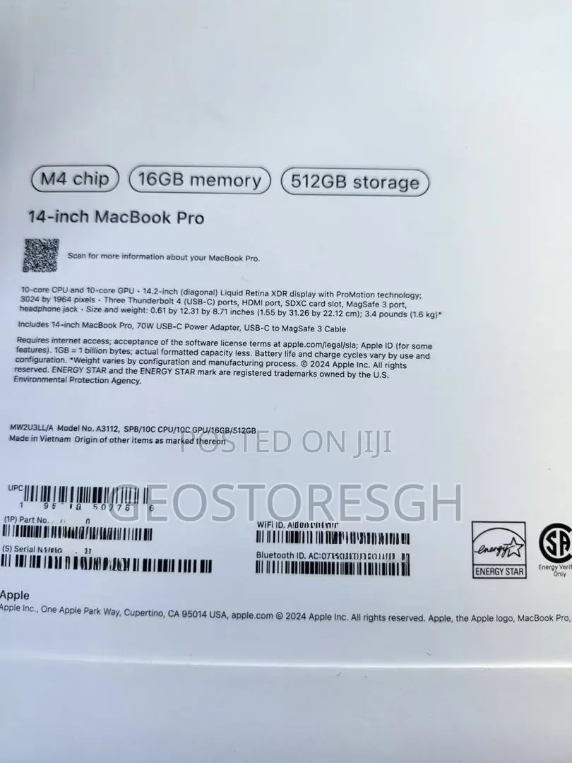 New Apple MacBook Pro 2024 M4 14-inch 16GB Apple M4 Pro SSD 512GB