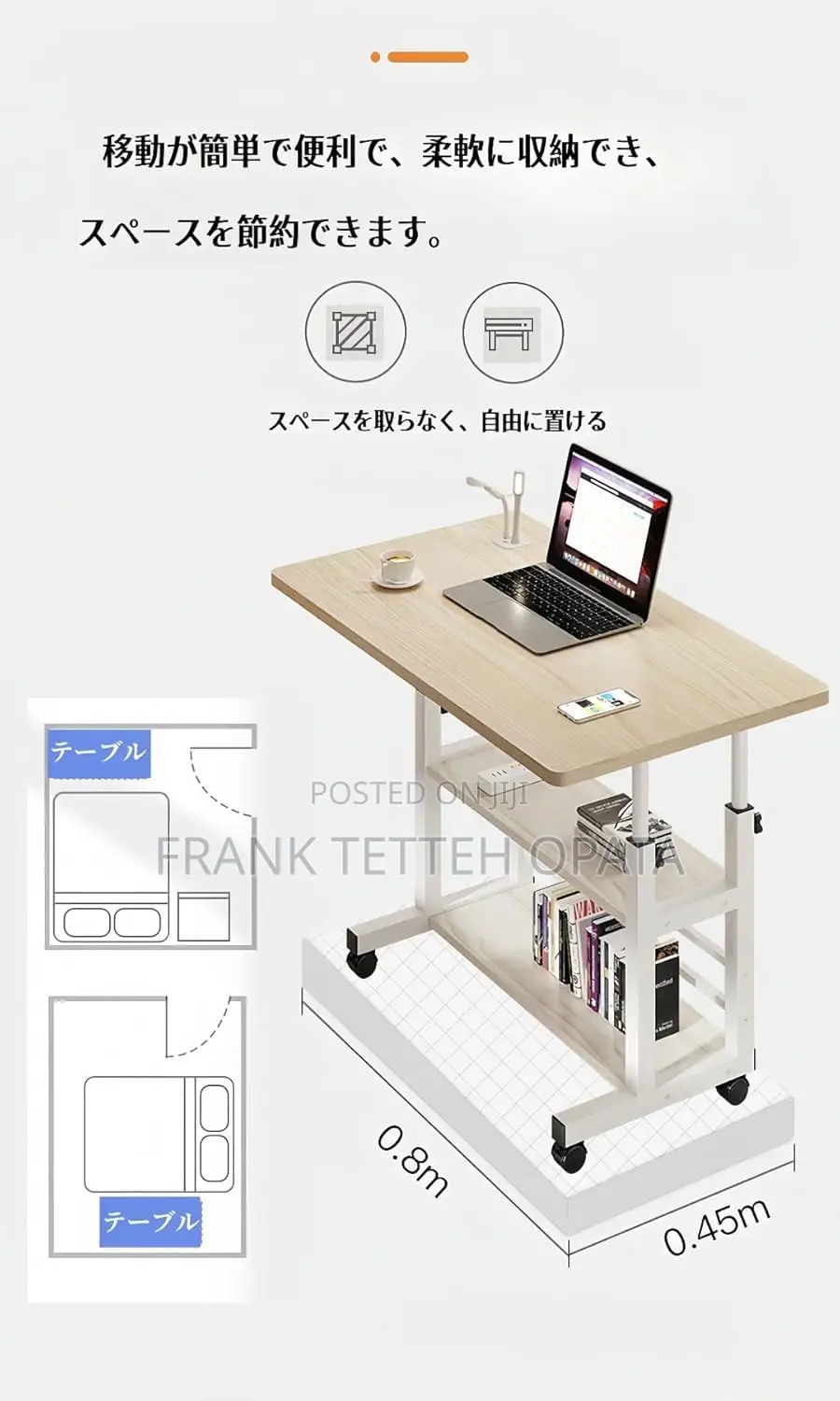3 Tier Rolling Adjustable Computer Desk