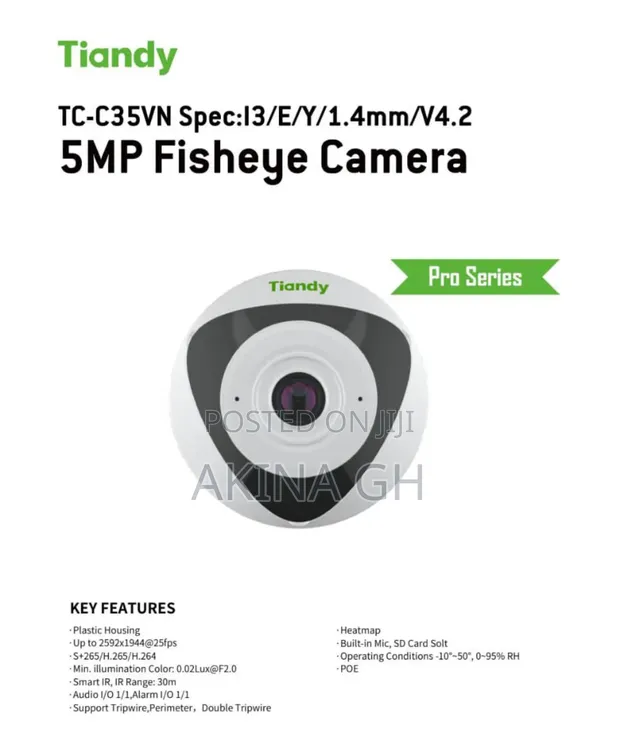 Tiandy Fisheye 5mp Dome Camera 1.4mm Lens Tc-C35vn