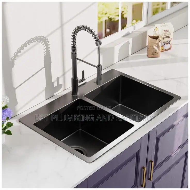 Two Bowl Cabinet Sink With Pull-Out Tap Complete_kitchen Sink