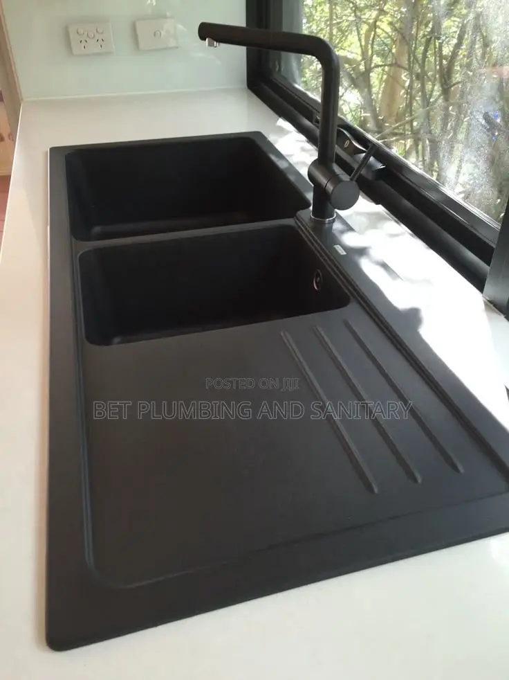 Double Bowl Black Cabinet Sink With Tap_complete_kitchen Sink