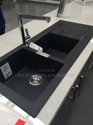Double Bowl Black Cabinet Sink With Tap_complete_kitchen Sink