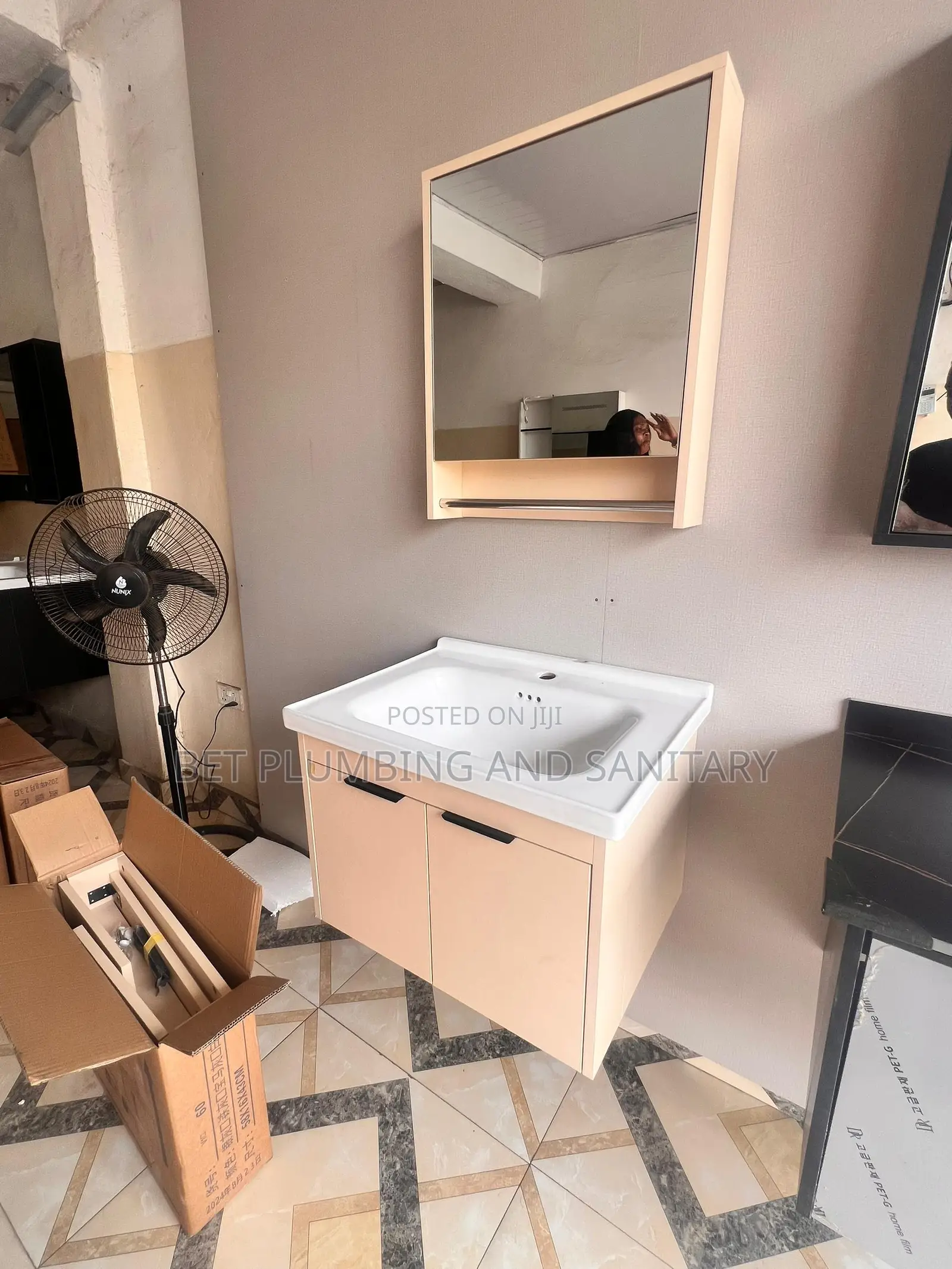 Cream Cabinet Basin With Mirror_50cm_cabinet Basin