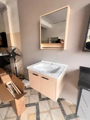 Cream Cabinet Basin With Mirror_50cm_cabinet Basin