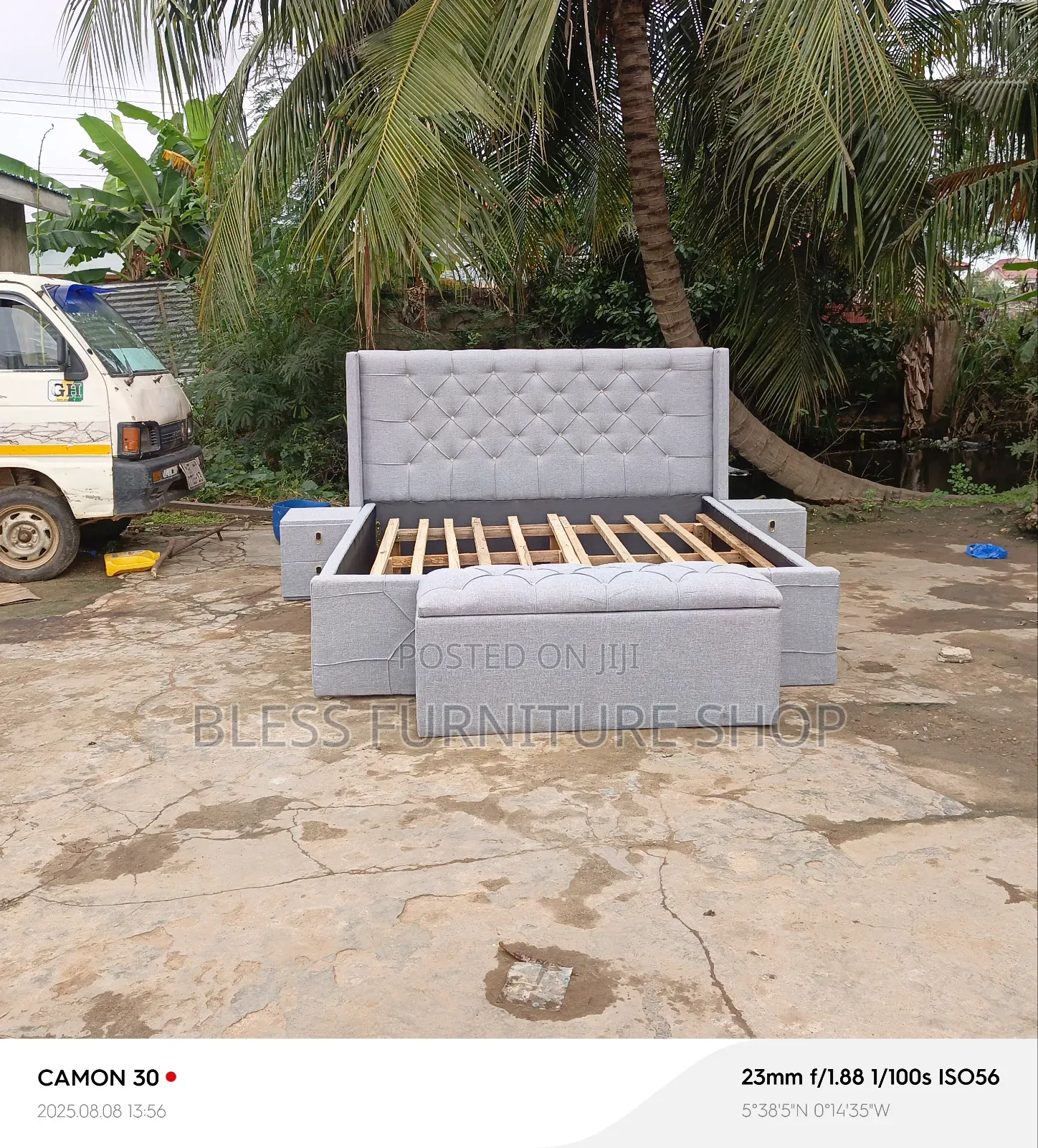 Bless Queen Size Bed Frame With Side Drawers and Ottoman