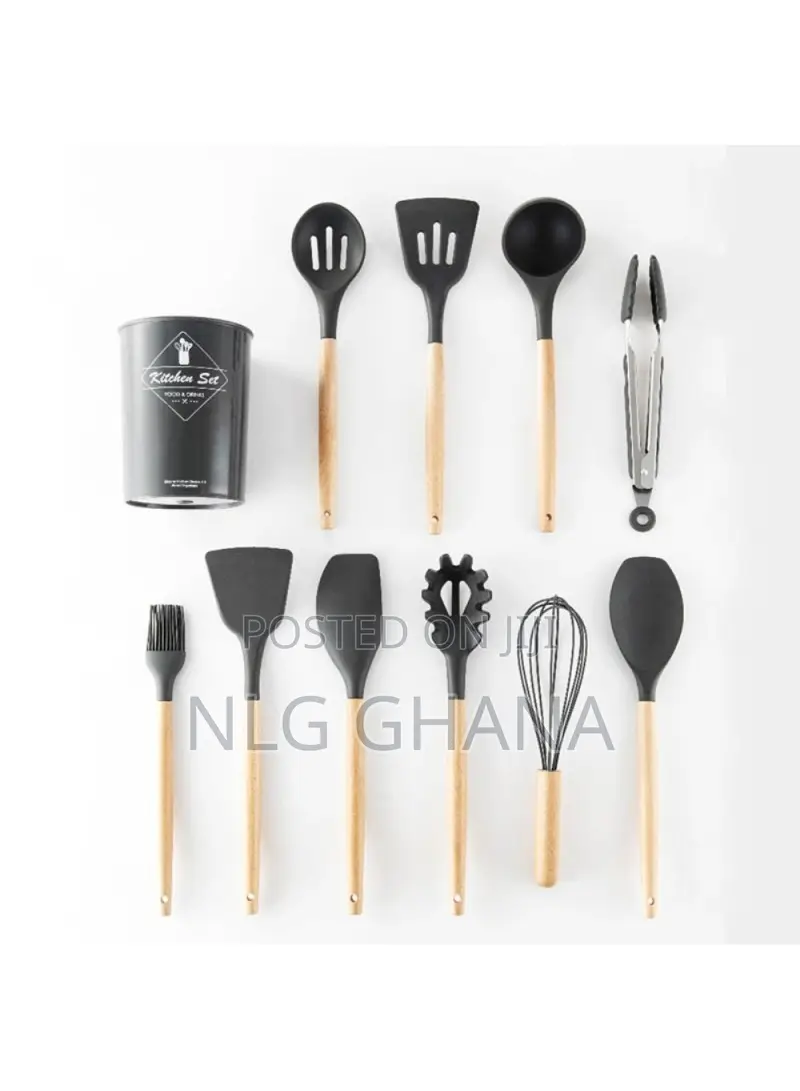 11pcs/Set Wooden Handle Silicone Kitchenware. Tvx5586