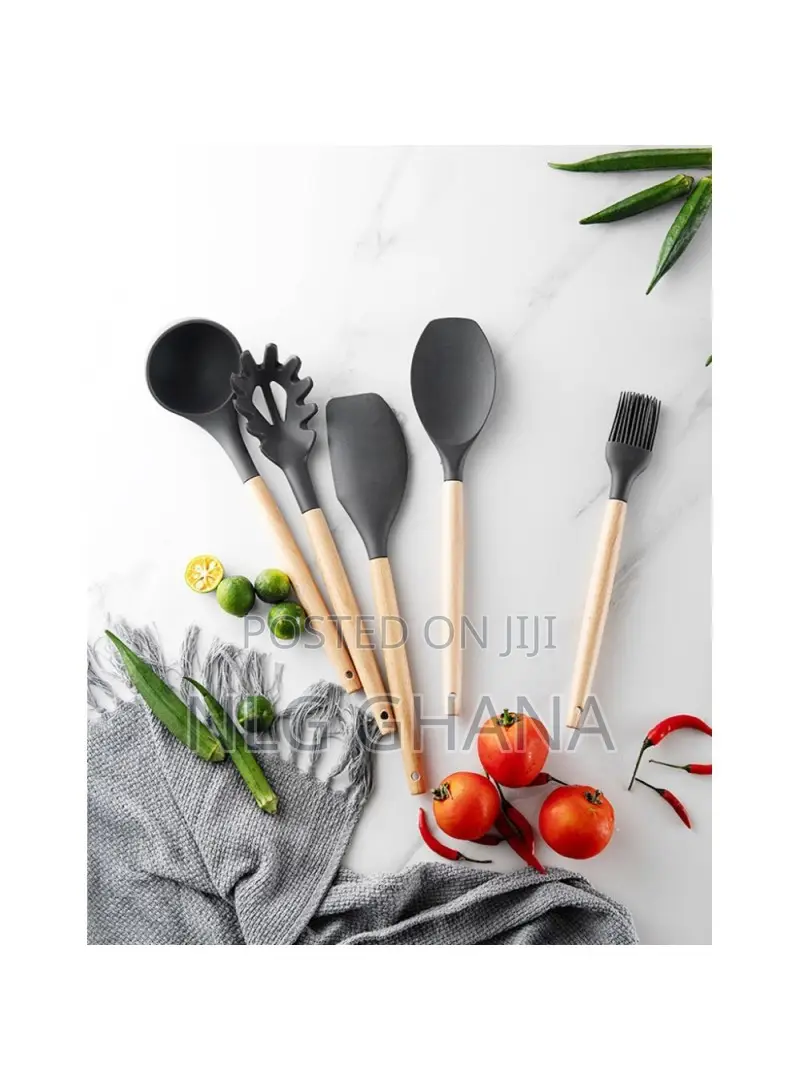 11pcs/Set Wooden Handle Silicone Kitchenware. Tvx5586