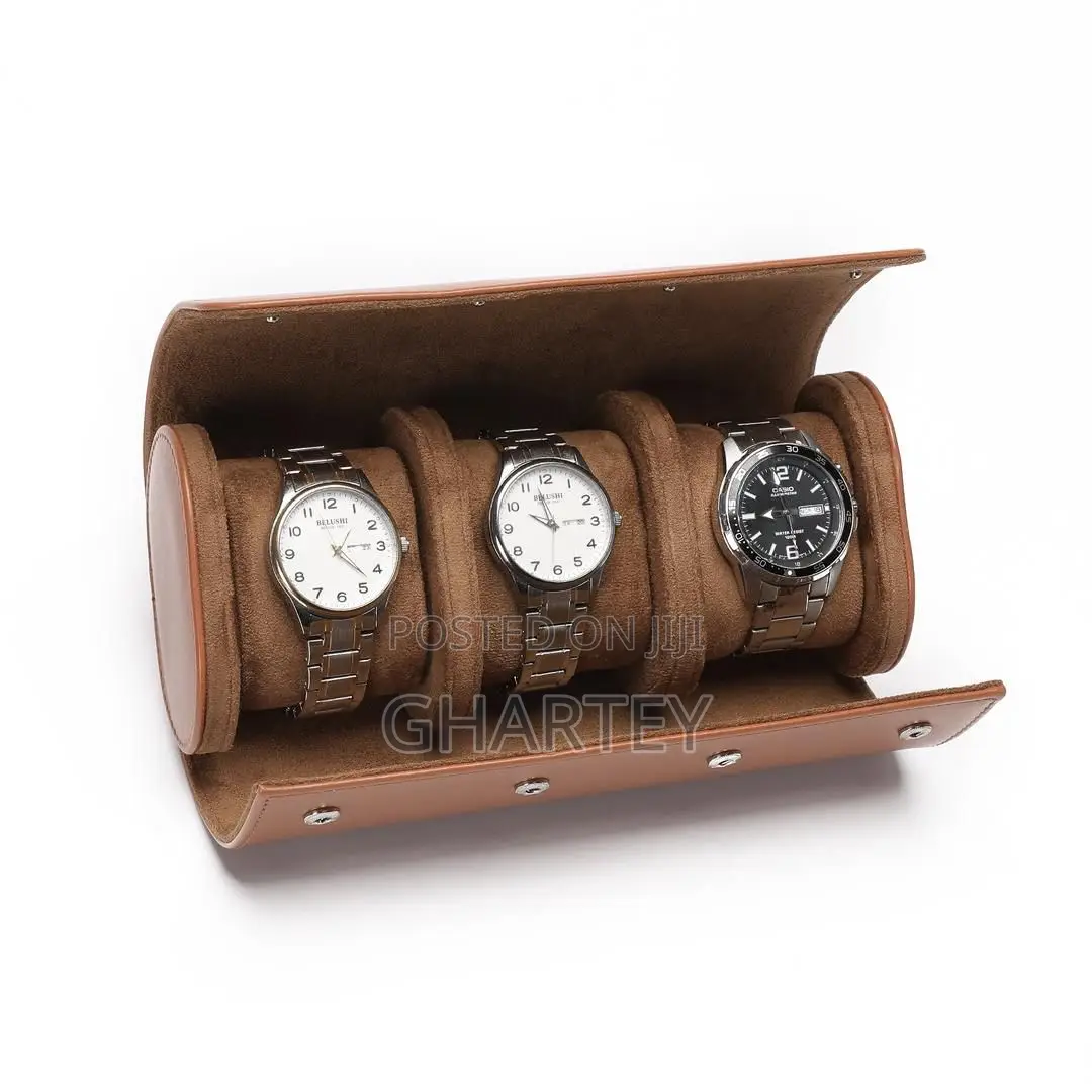 Premium Triple Watch Roll Leather With Super Soft Tan Suede Lining.