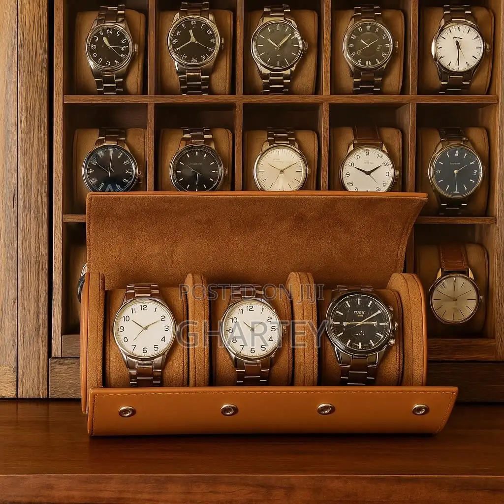 Premium Triple Watch Roll Leather With Super Soft Tan Suede Lining.