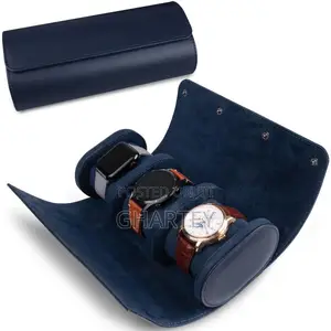 Premium Quality Leather Roll Travel 3 in 1 Watch Case/ Organizer Blue