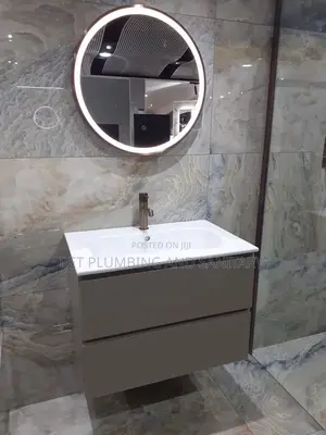 Cabinet Basin With Round Mirror Complete_cabinet Basin