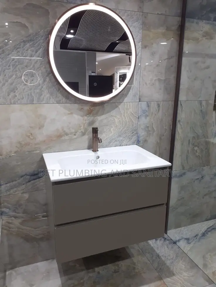 Cabinet Basin With Round Mirror Complete_cabinet Basin