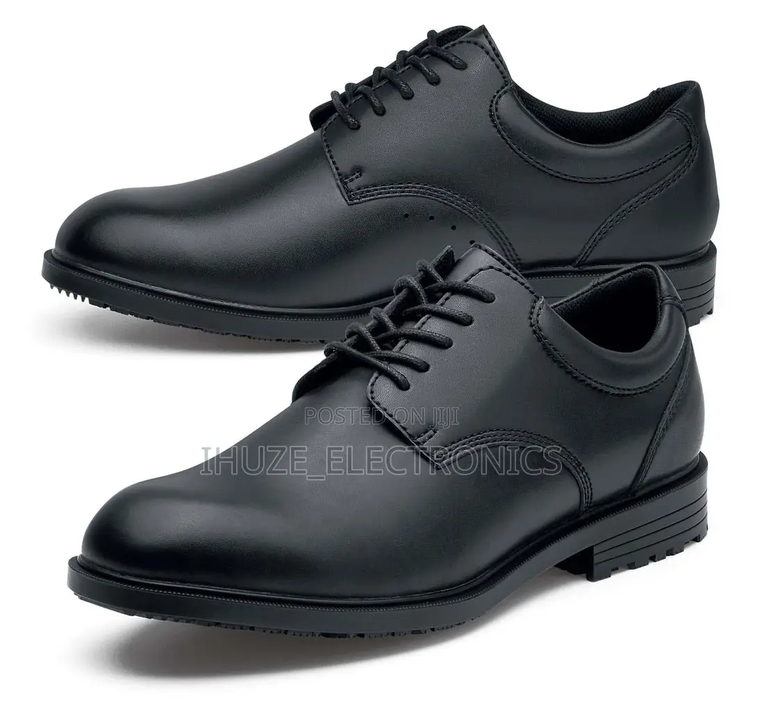 Cambridge Slip Resistant Black Leather Mens Dress Shoe for Work