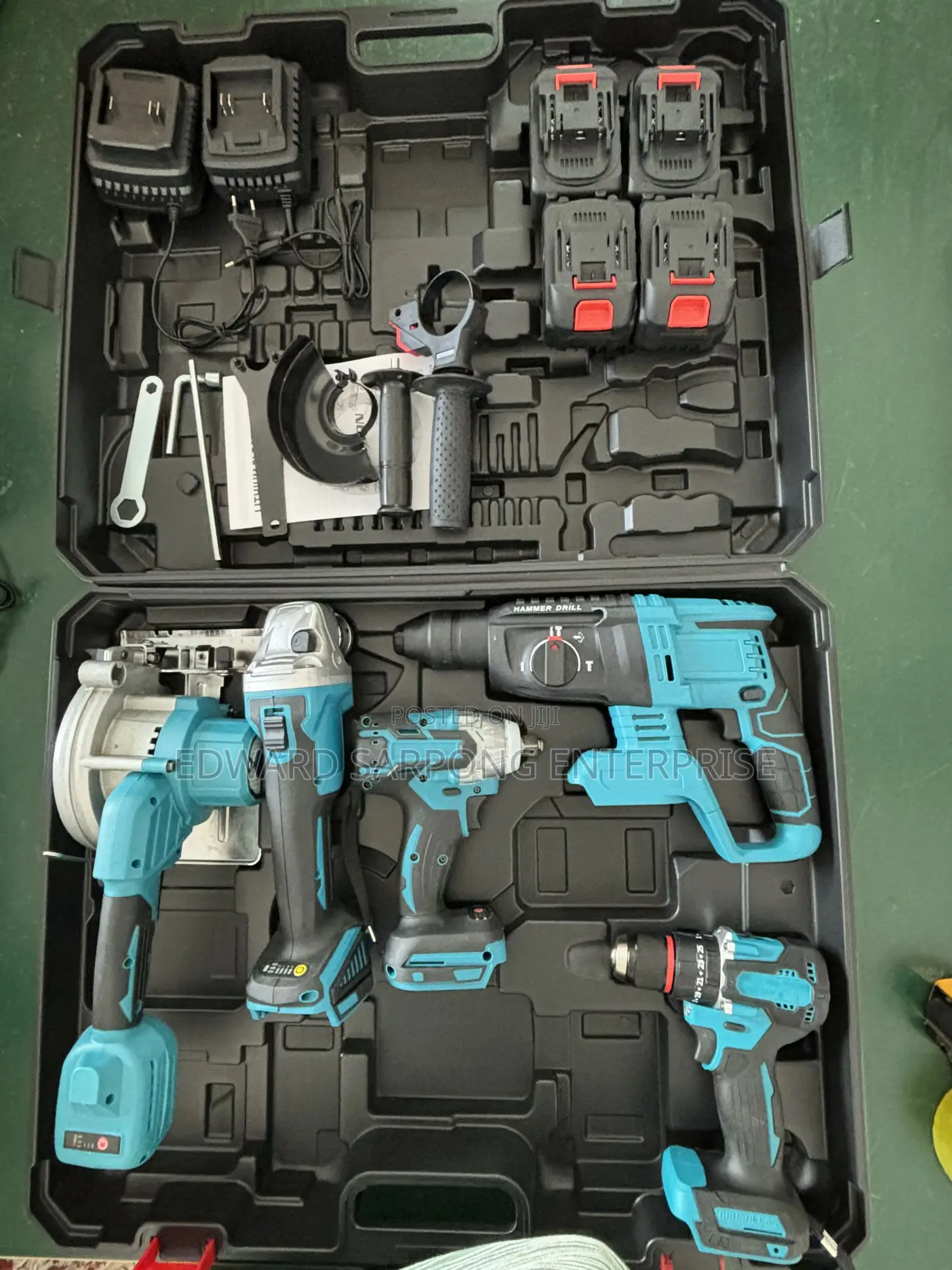 5pcs 21v Cordless Kit: Hammer Impact Drill, Wrench, Grinder, Cutter