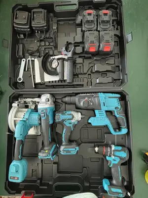 5pcs 21v Cordless Kit: Hammer Impact Drill, Wrench, Grinder, Cutter