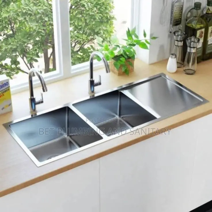 Fiber Kitchen Sink_two Bowl One Arm_cabinet Sink_with Two Tap Complete