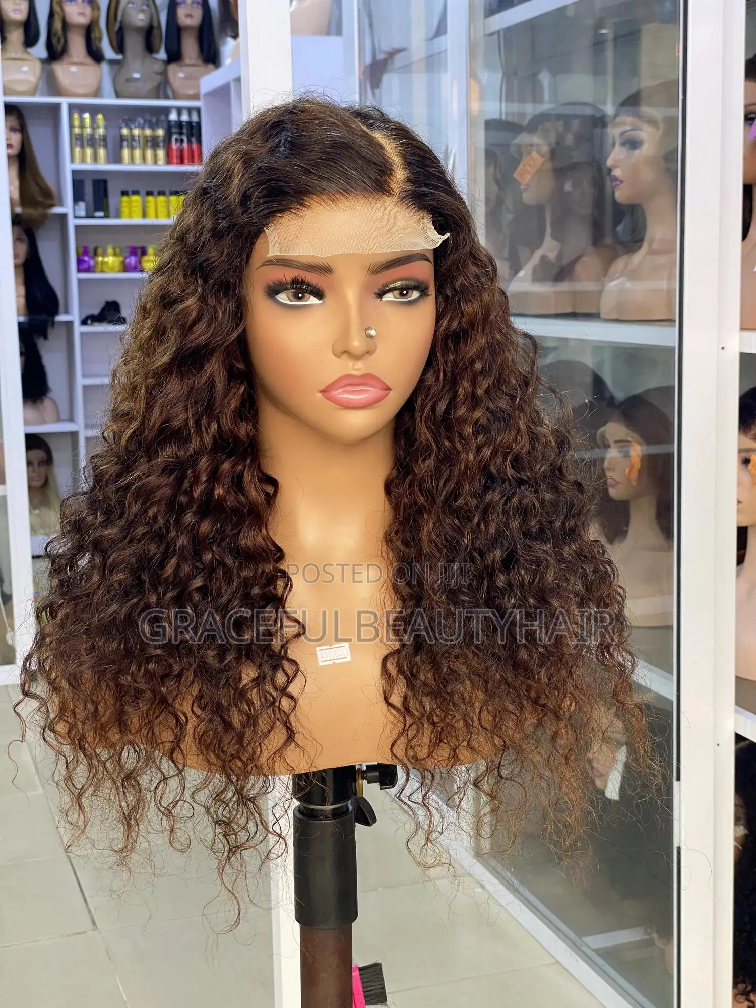 20 Inches Carribean Curly Wig Cap Color Brown