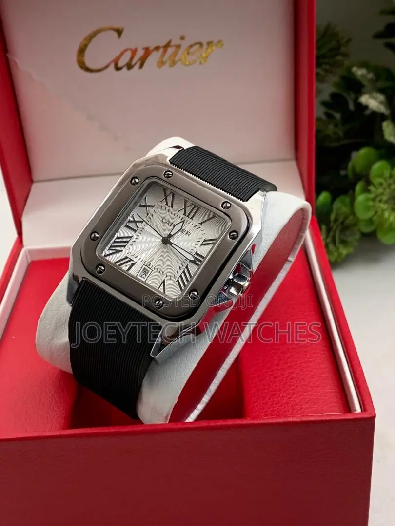 Black Silicone Strap Cartier Timepiece