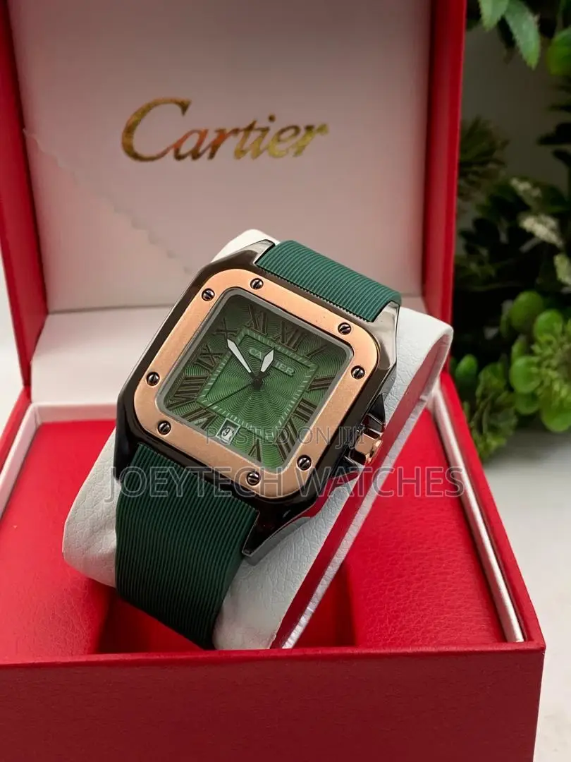 Green and Blue Silicone Strap Cartier Watch