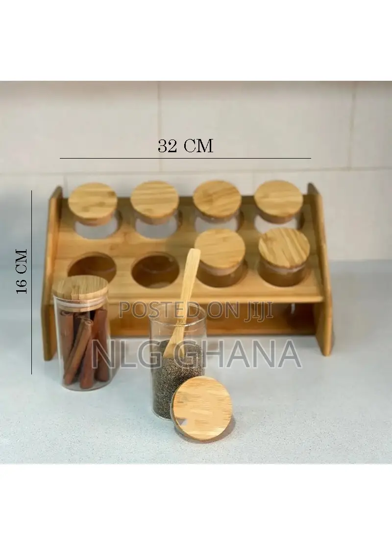 8-Pieces 100ml Glass Seasoning Jar With Bamboo Stand Holder. Ghx6531