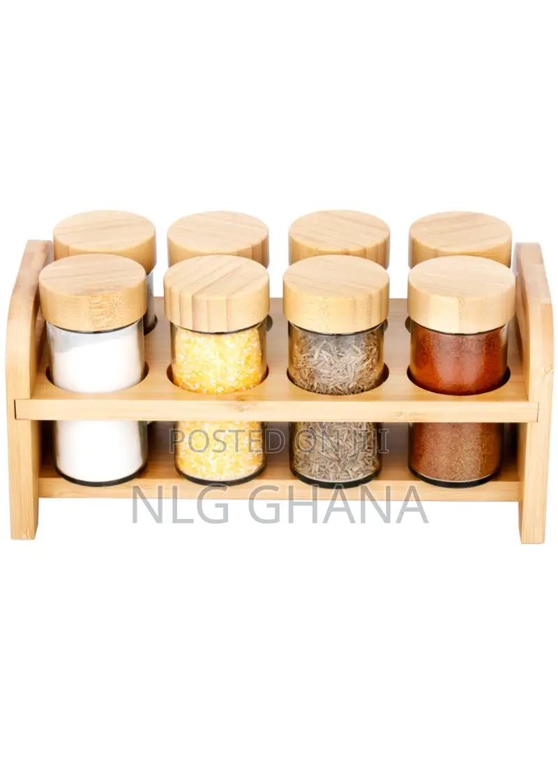 8-Pieces 100ml Glass Seasoning Jar With Bamboo Stand Holder. Ghx6531