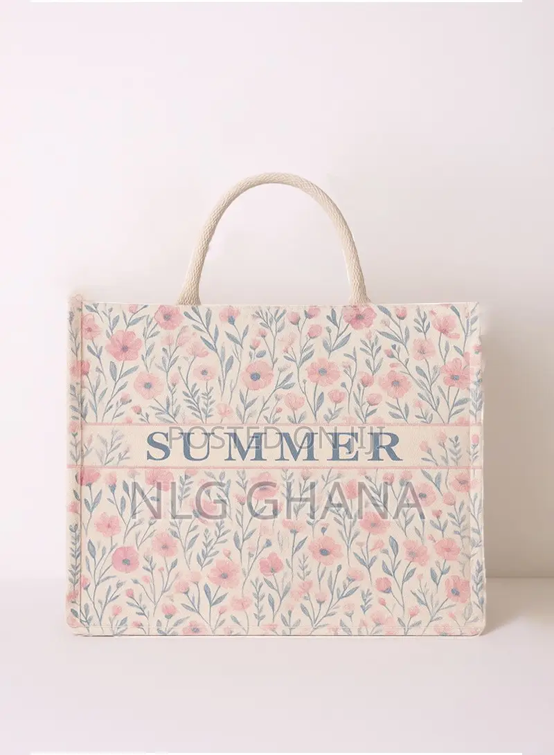 Summer Floral Print Beach Tote Bag - Large Woven Straw. Ghx6628