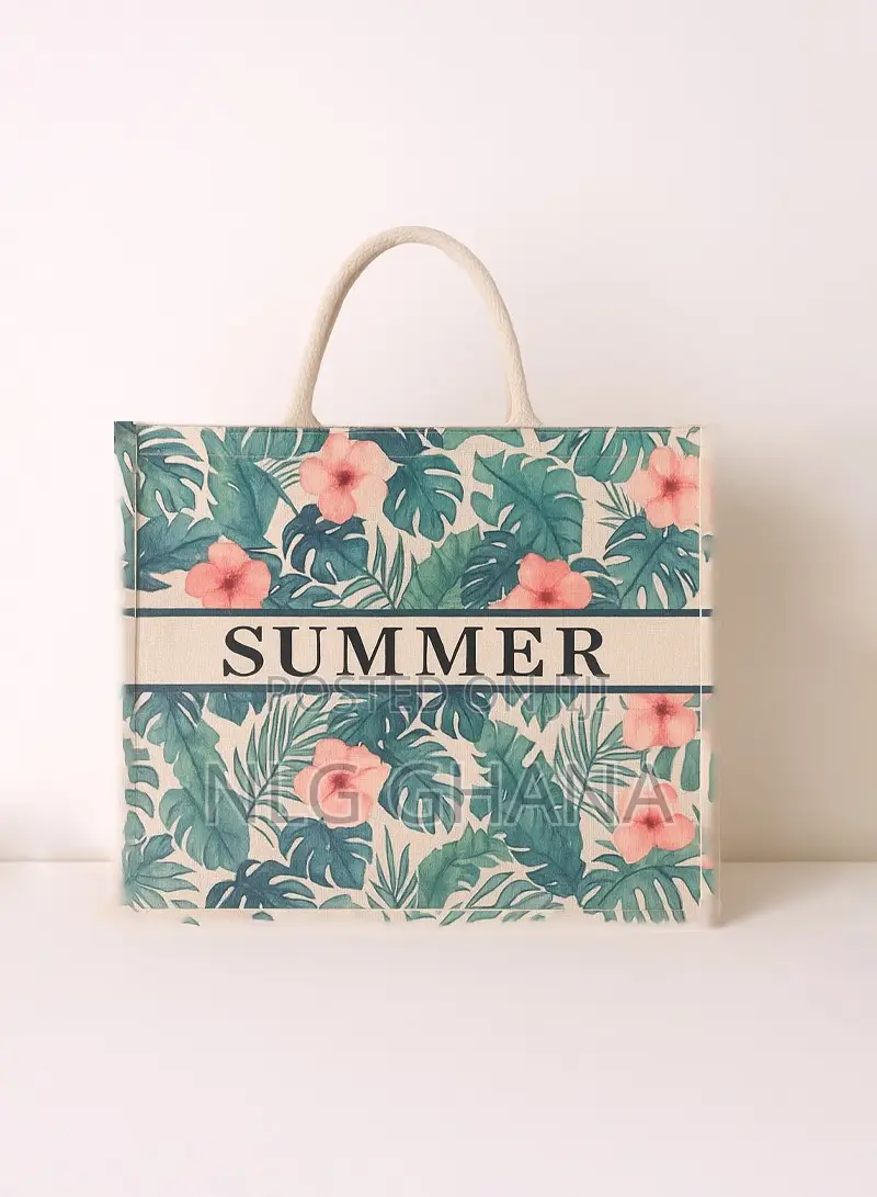 Summer Floral Print Beach Tote Bag - Large Woven Straw. Ghx6628