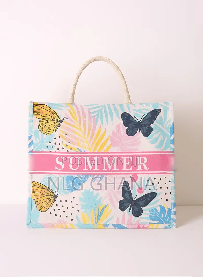 Summer Floral Print Beach Tote Bag - Large Woven Straw. Ghx6628