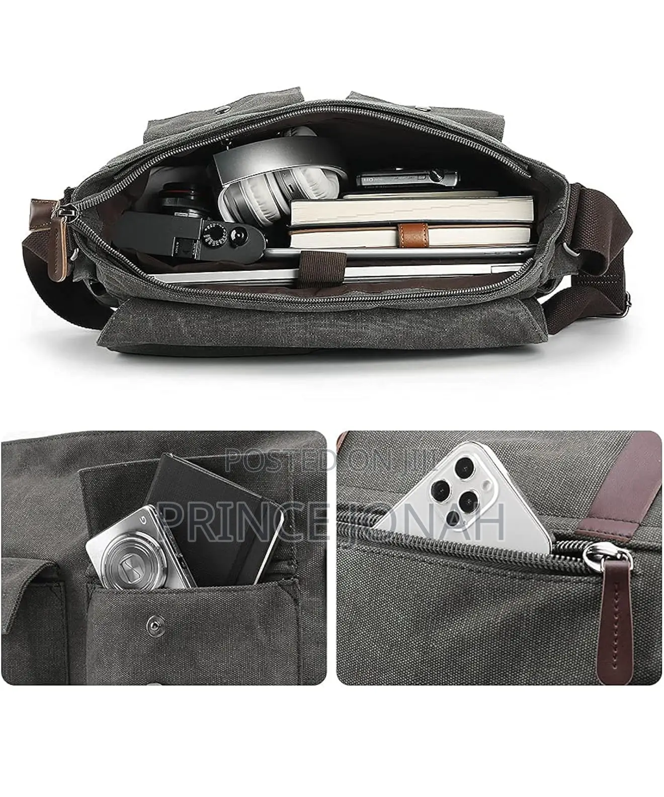 Verlenpaple Canvas Messenger Bag, Men's Shoulder Grey