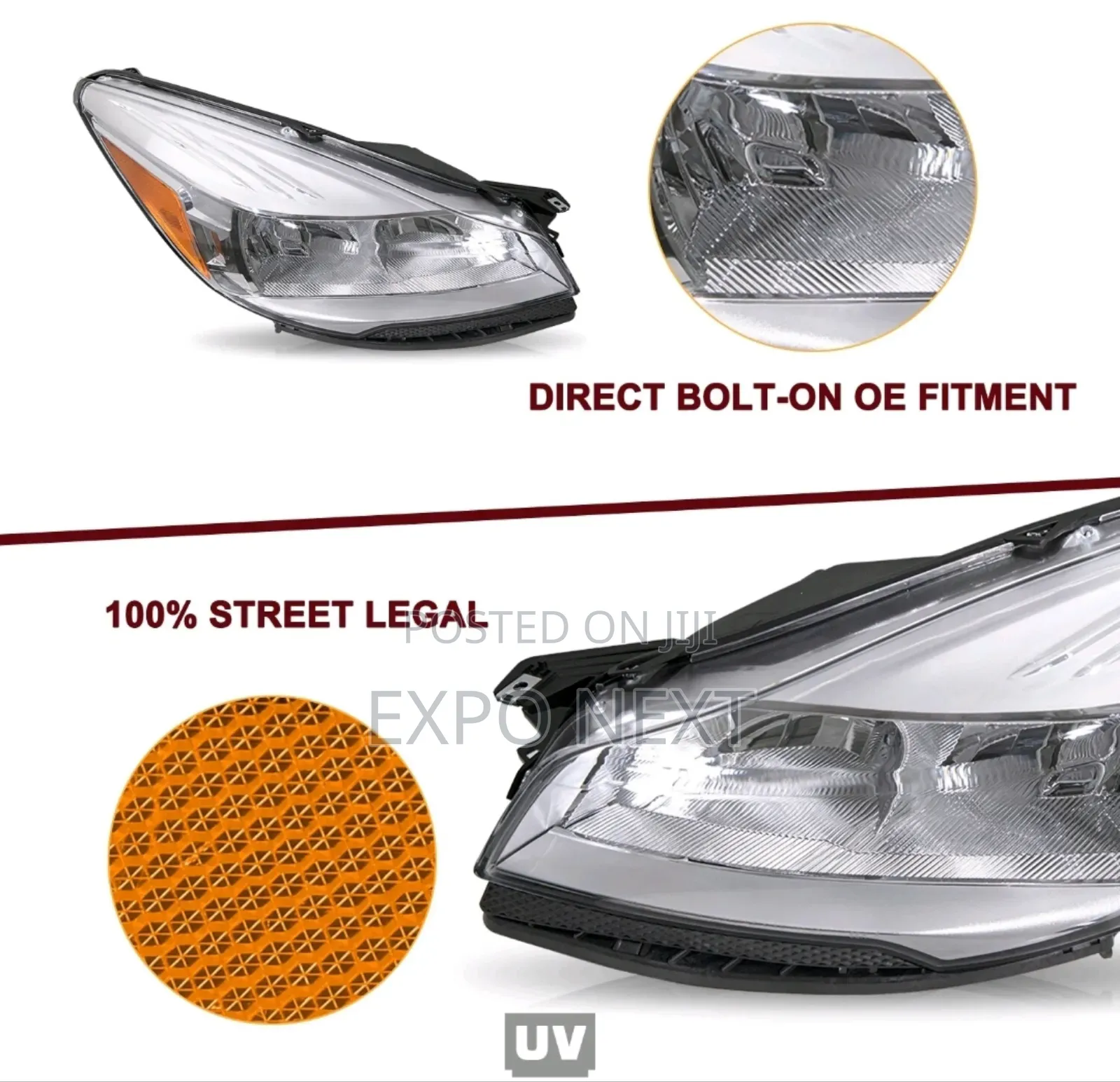Headlight For 2013-2016 Ford Escape Halogen Chrome Pair