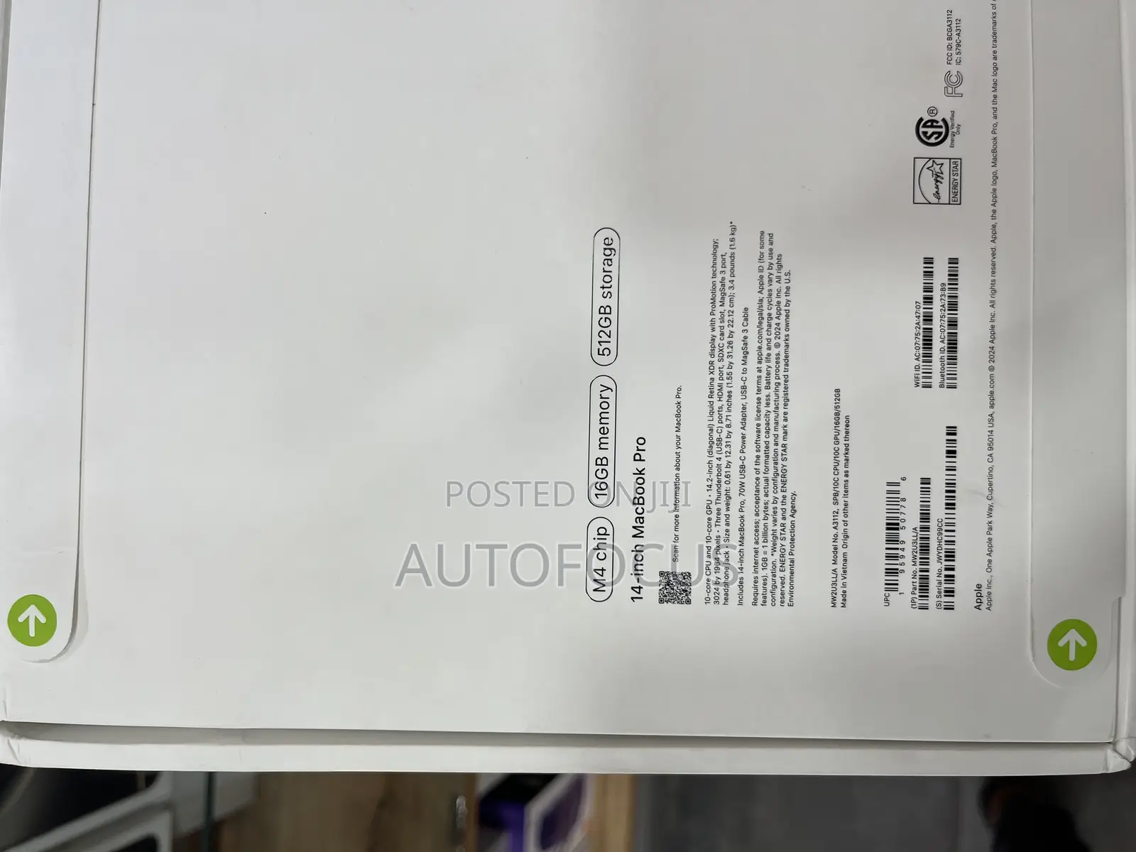 New Laptop Apple MacBook Pro 2024 M4 14-Inch 16GB Apple M4 SSD 512GB