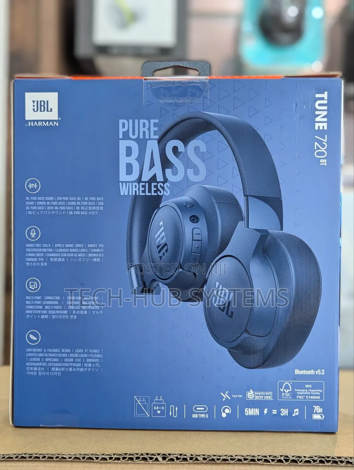 JBL Tune 720bt - Wireless Over-Ear Headphones Pure Bass Sound, 76hrs