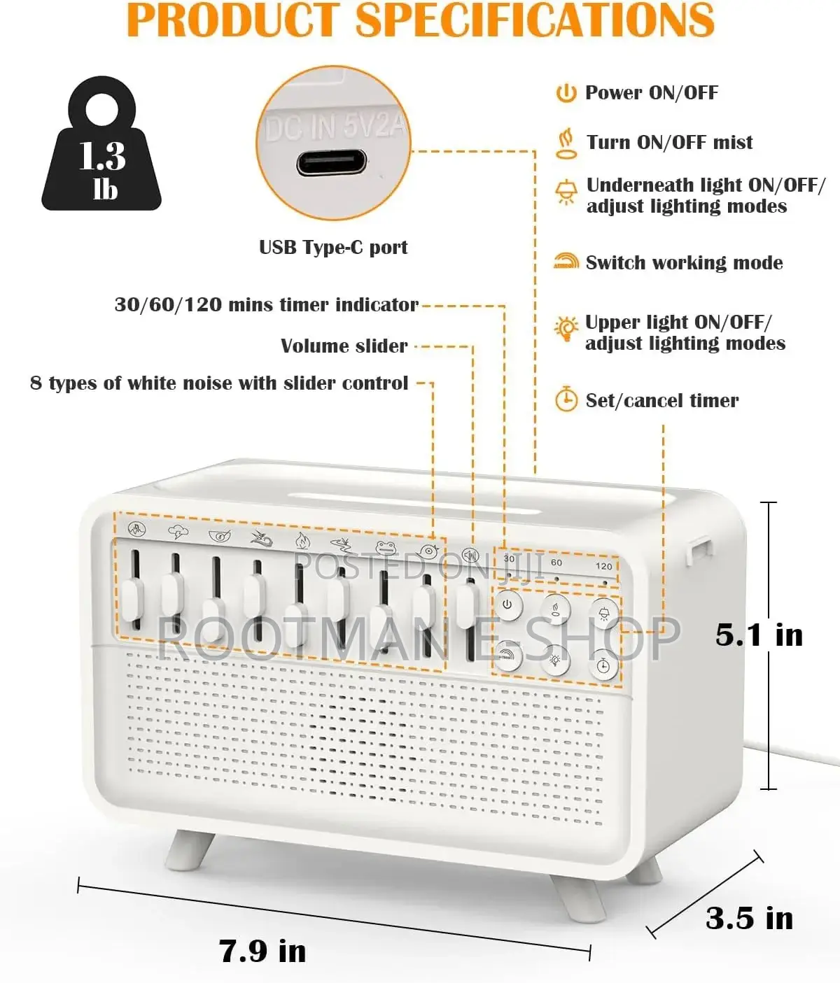White Noise Night Light Humidifier, 3-in-1 White Noise Sound Machine