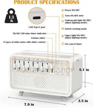 White Noise Night Light Humidifier, 3-in-1 White Noise Sound Machine